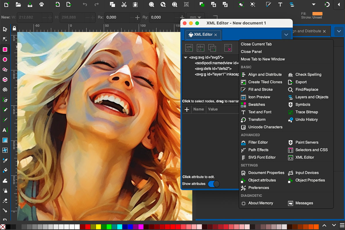 inkscape open source image editor workspace