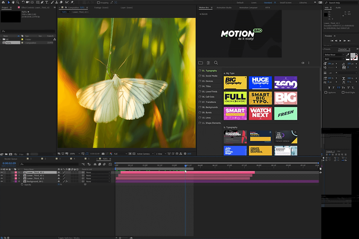 adobe after effects program for motion graphics interface