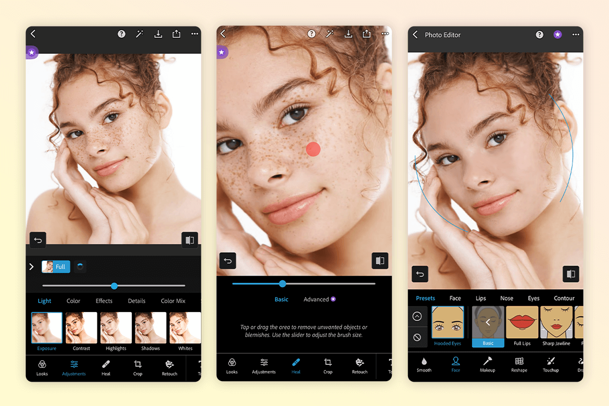 photoshop express blemish remover app interface