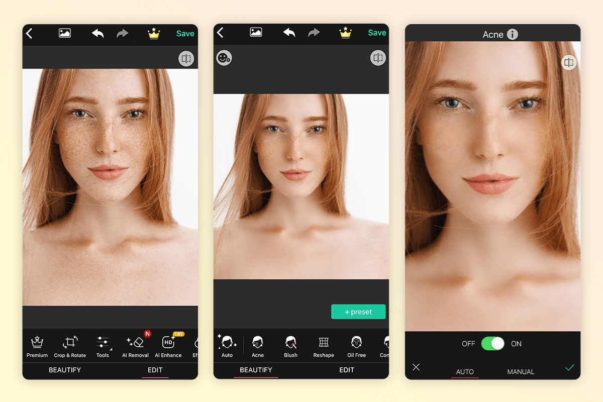 youcam perfect blemish remover app interface