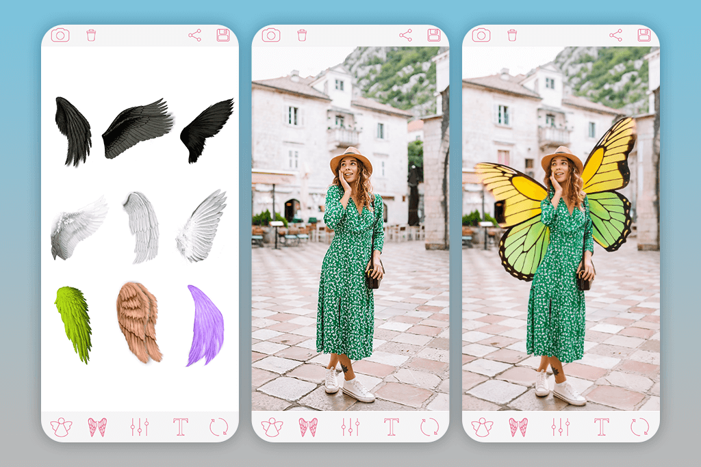 angel wings photo editor app interface