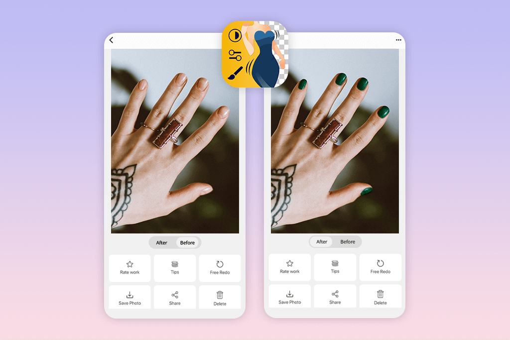 fix the photo body editor tune app to add nail polish to photos interface