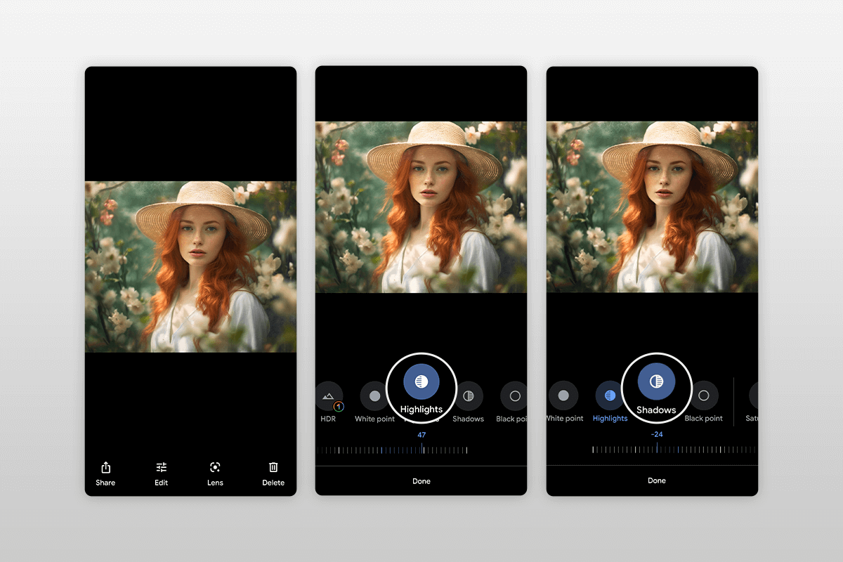 google photo editing highlights and shadows
