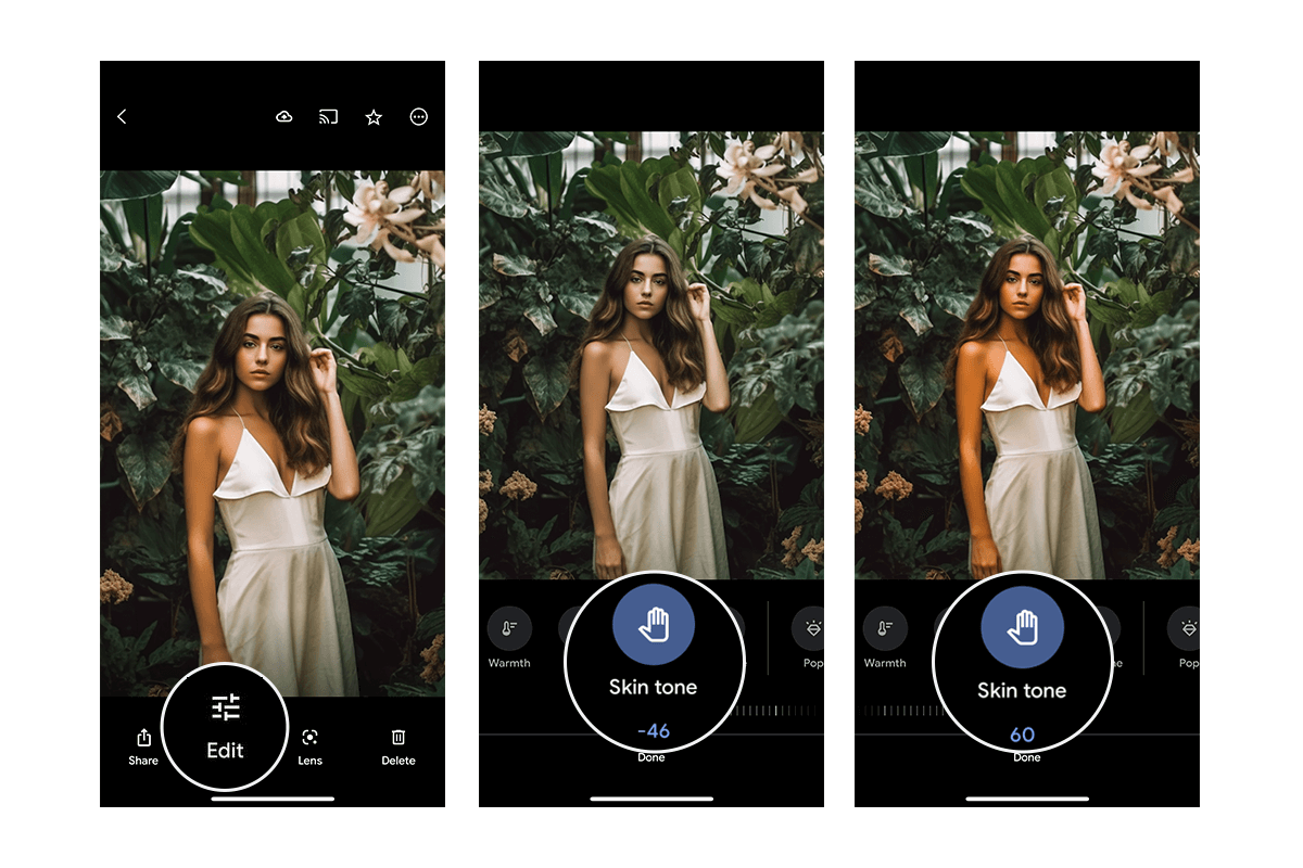 google photo editing skin tone