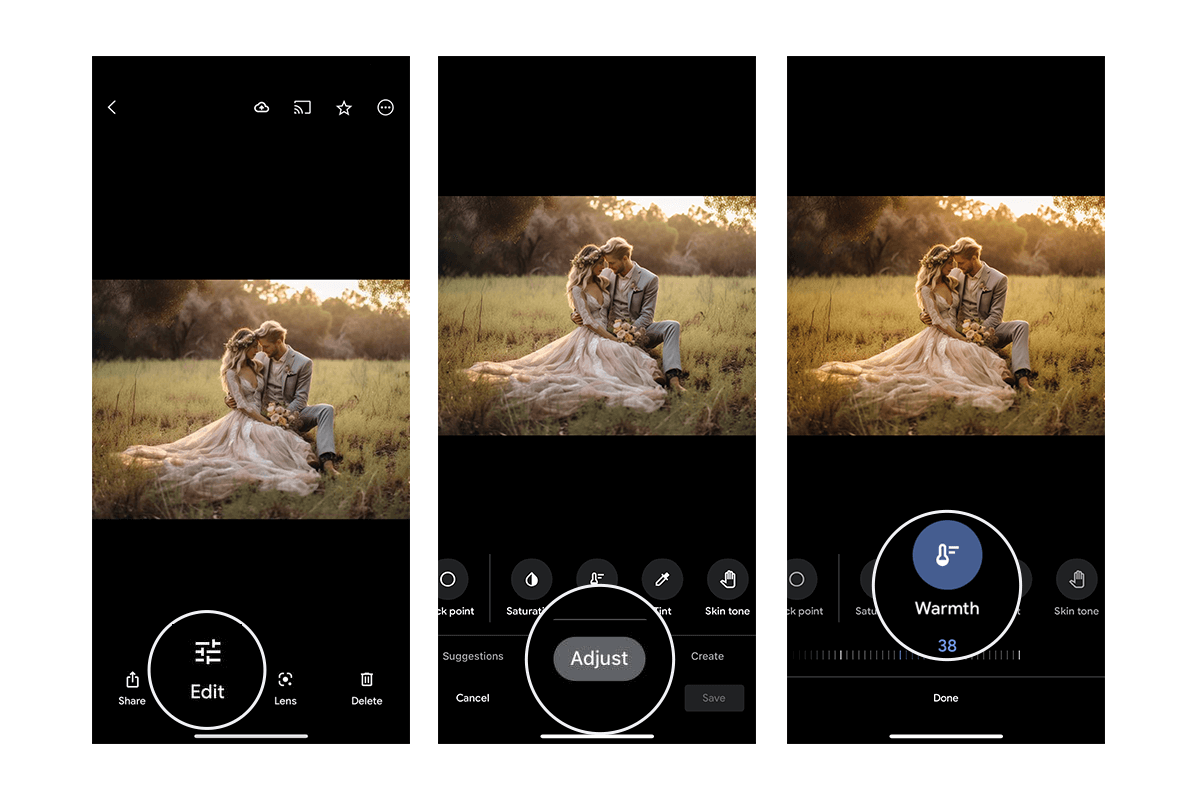 google photo editing warmth