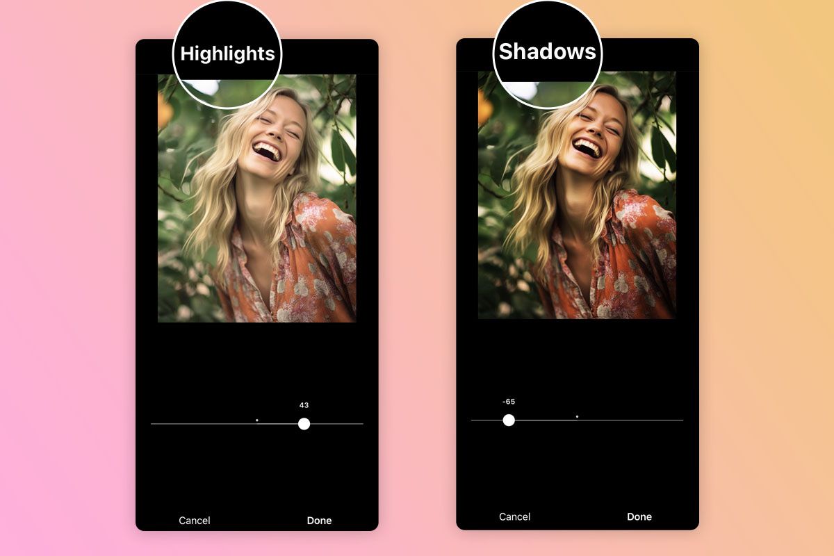 instagram photo editing shadows and highlights