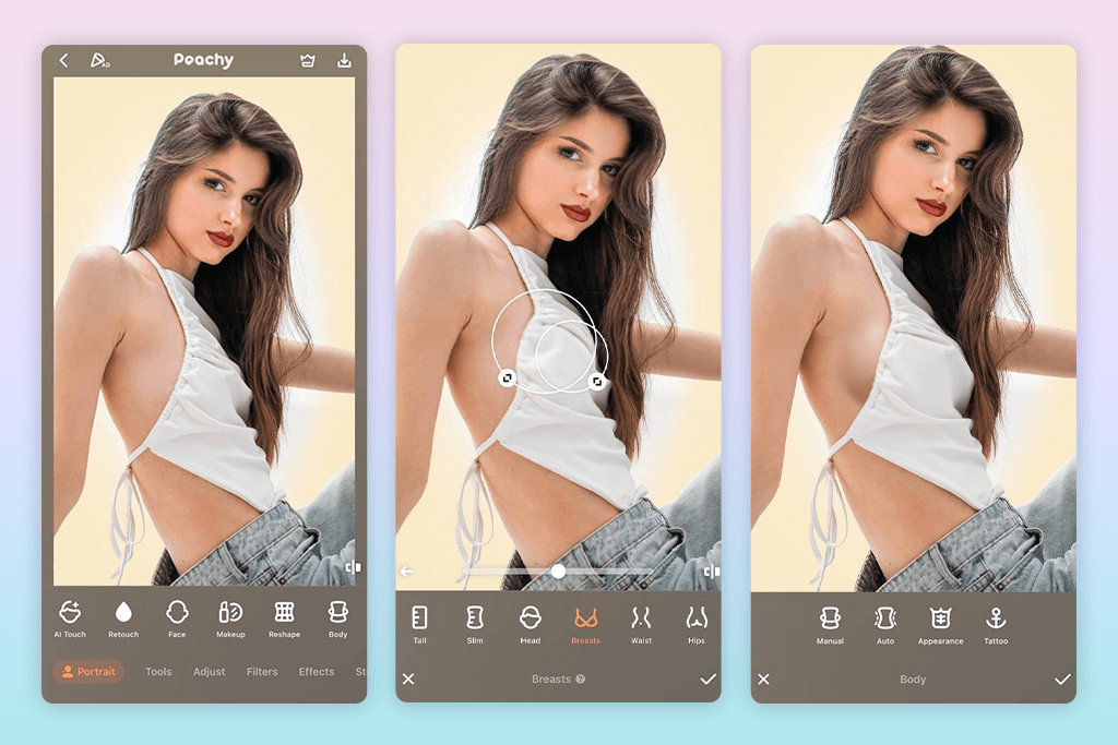peachy breast enlargement app interface