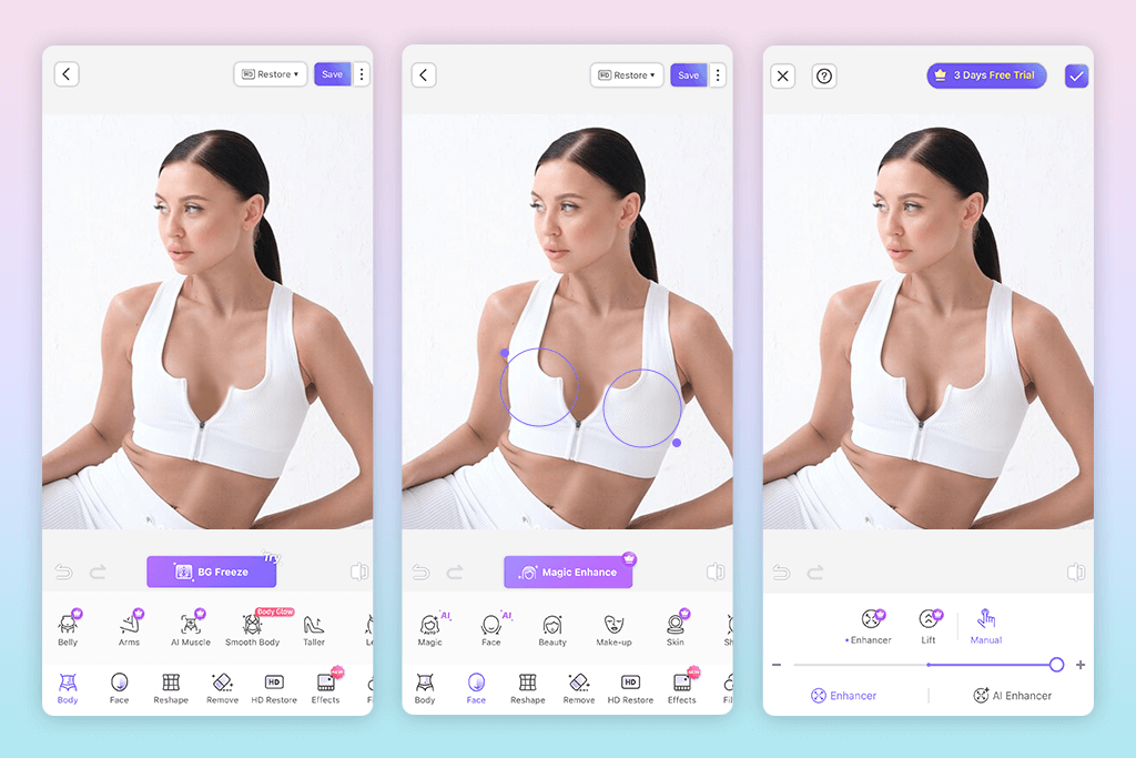 prettyup breast enlargement app interface
