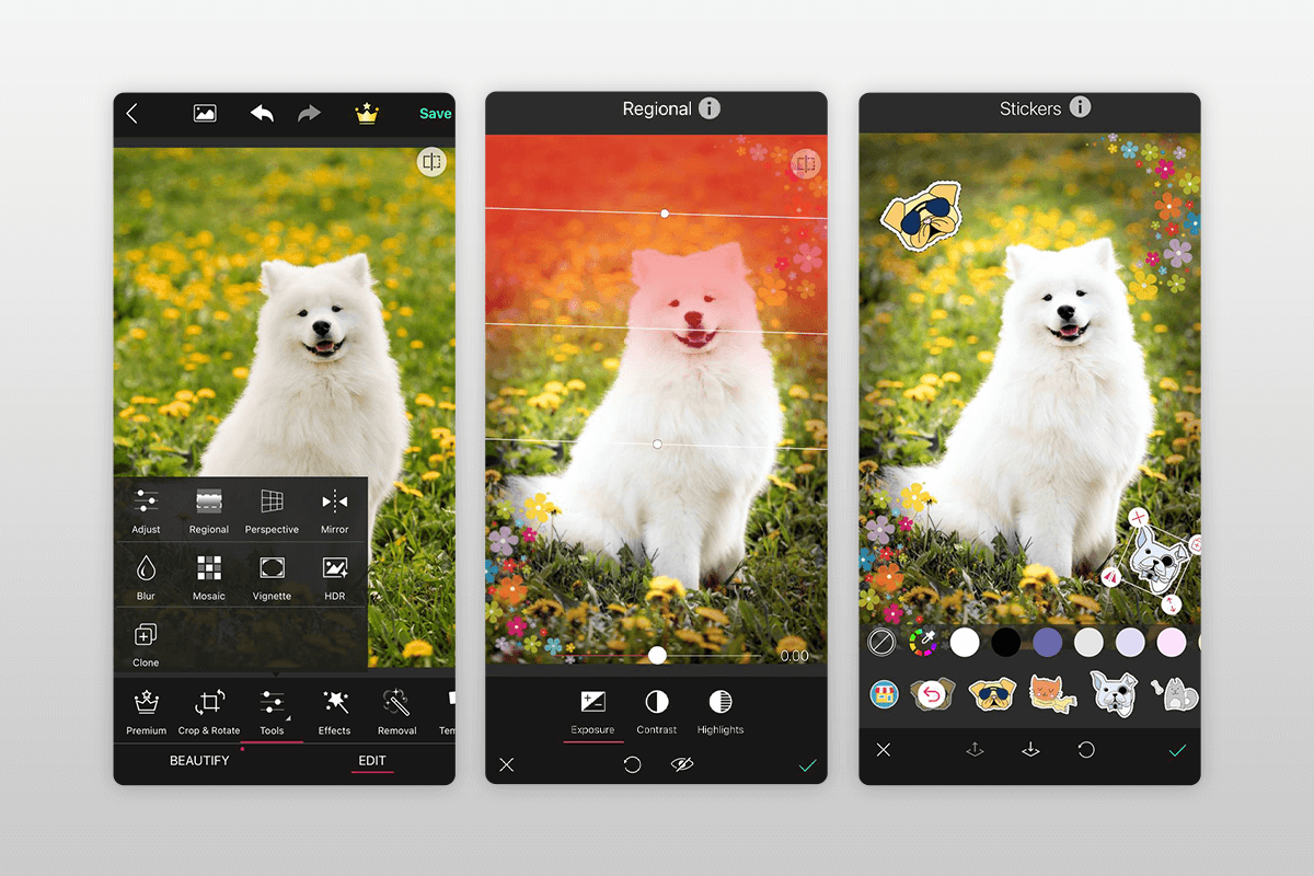 youcam perfect animals photo editor interface