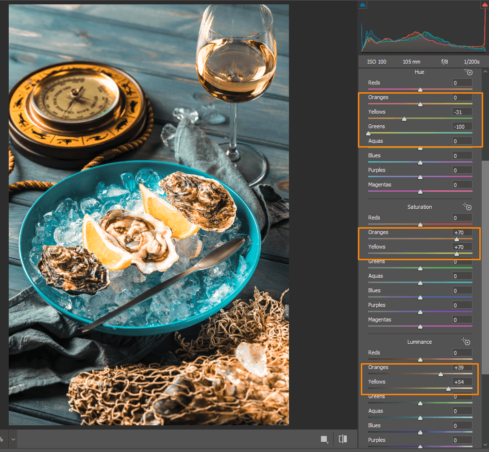how to edit food photos color accents