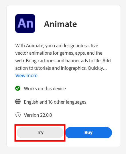 click try to download adobe animate