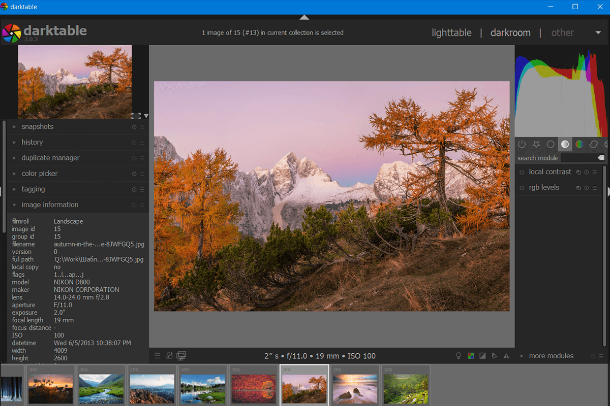 darktable free photo management software