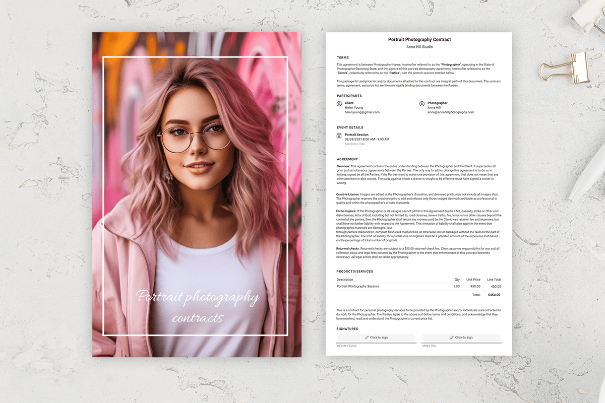 portrait photography contract template